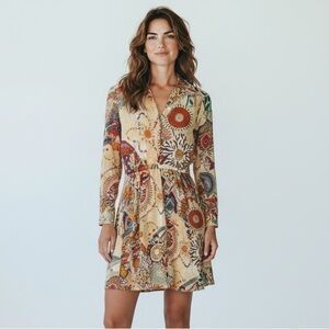 Roberta Freymann - Garden Floral Print Long Sleeve Dress